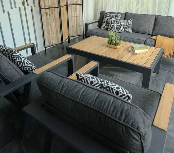 Oceanic Commercial Coffee Table - Aluminum with Teak - Outdoorsiness