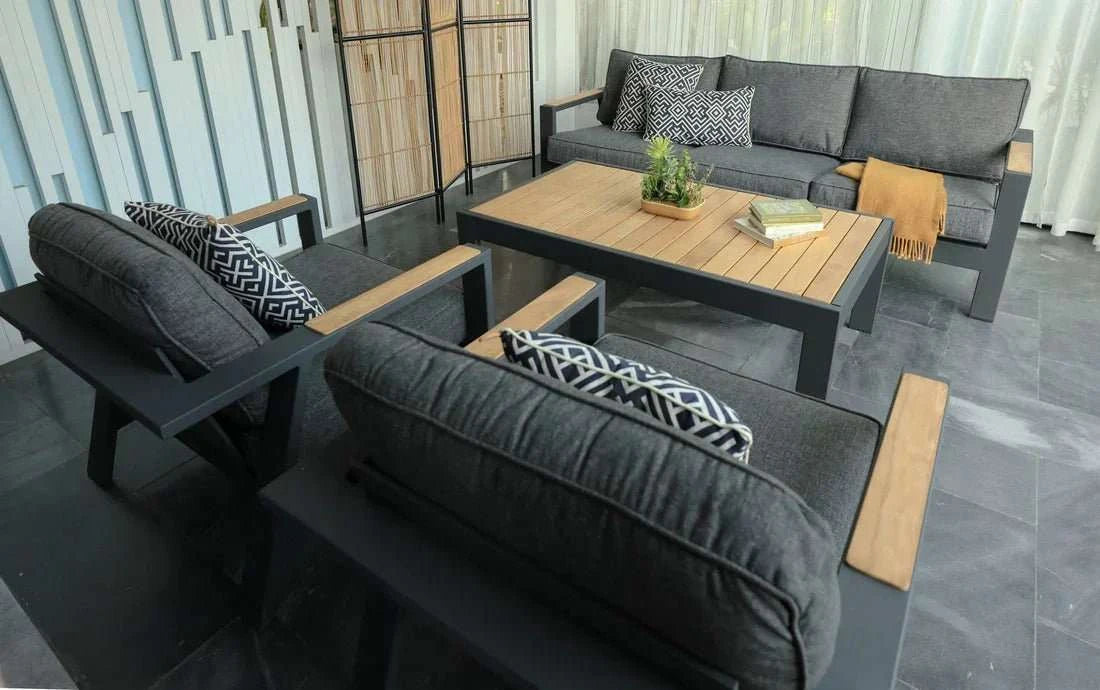 Oceanic Commercial Coffee Table - Aluminum with Teak - Outdoorsiness