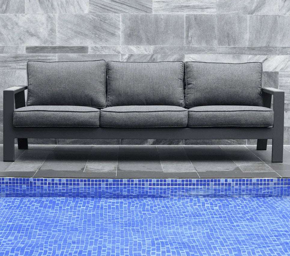 Oceanic Commercial Deep Seating Patio Sofa- Aluminum with Teak Accents - Outdoorsiness