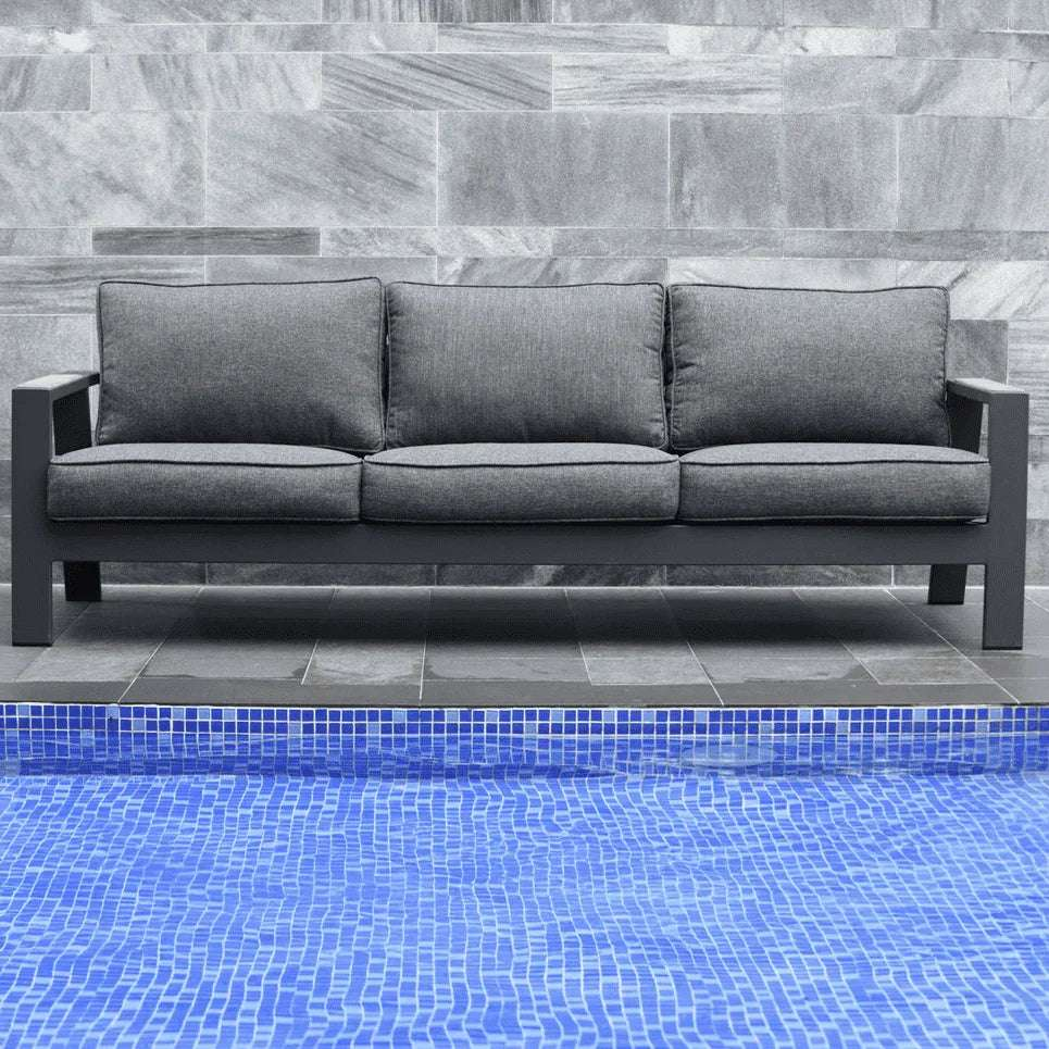 Oceanic Commercial Deep Seating Patio Sofa- Aluminum with Teak Accents - Outdoorsiness