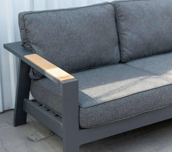 Oceanic Commercial Deep Seating Patio Sofa- Aluminum with Teak Accents - Outdoorsiness