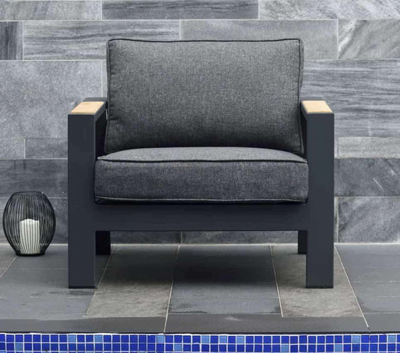 Oceanic Commercial Patio Seating - Aluminum with Teak Accents - Outdoorsiness