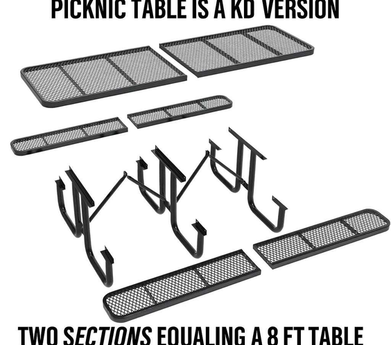 Outdoorsiness Quick Ship 8ft Knock-Down Rectangular Picnic Table – Split Top, Thermoplastic, Commercial Grade - Outdoorsiness