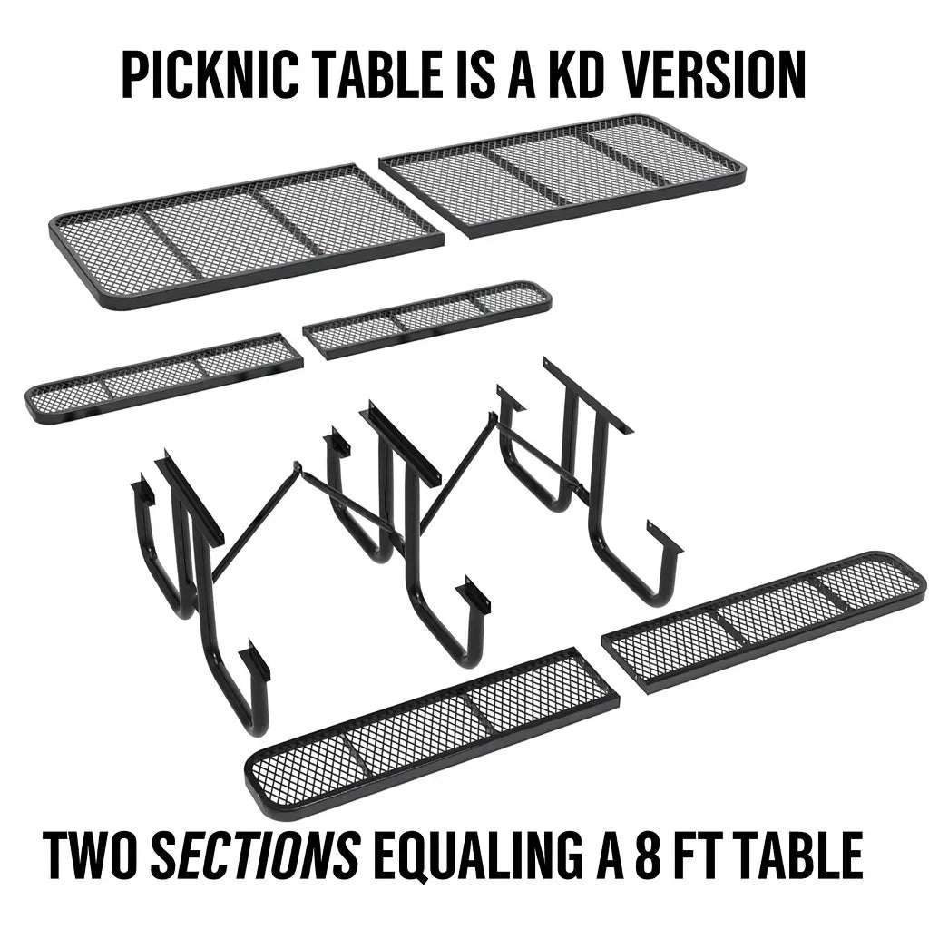 Outdoorsiness Quick Ship 8ft Knock-Down Rectangular Picnic Table – Split Top, Thermoplastic, Commercial Grade - Outdoorsiness