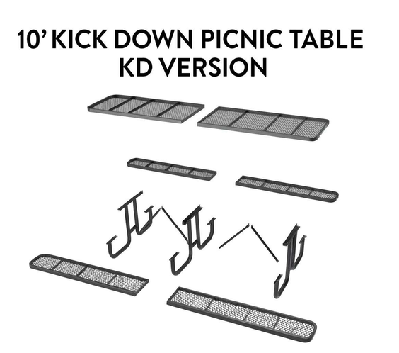Outdoorsiness Quick Ship Commercial 10ft Rectangular Picnic Table – Thermoplastic Expanded Metal, UL Certified - Outdoorsiness