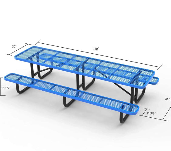 Outdoorsiness Quick Ship Commercial 10ft Rectangular Picnic Table – Thermoplastic Expanded Metal, UL Certified - Outdoorsiness
