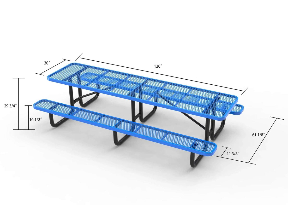 Outdoorsiness Quick Ship Commercial 10ft Rectangular Picnic Table – Thermoplastic Expanded Metal, UL Certified - Outdoorsiness