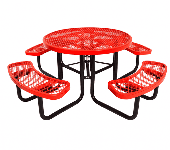 Outdoorsiness Quick Ship Commercial 46in Round Picnic Table – Thermoplastic Expanded Metal, UL Certified - Outdoorsiness