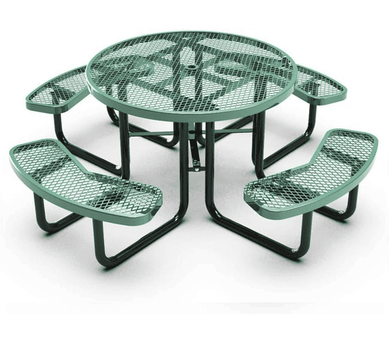 Outdoorsiness Quick Ship Commercial 46in Round Picnic Table – Thermoplastic Expanded Metal, UL Certified - Outdoorsiness