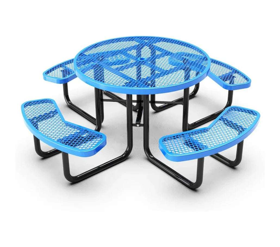 Outdoorsiness Quick Ship Commercial 46in Round Picnic Table – Thermoplastic Expanded Metal, UL Certified - Outdoorsiness