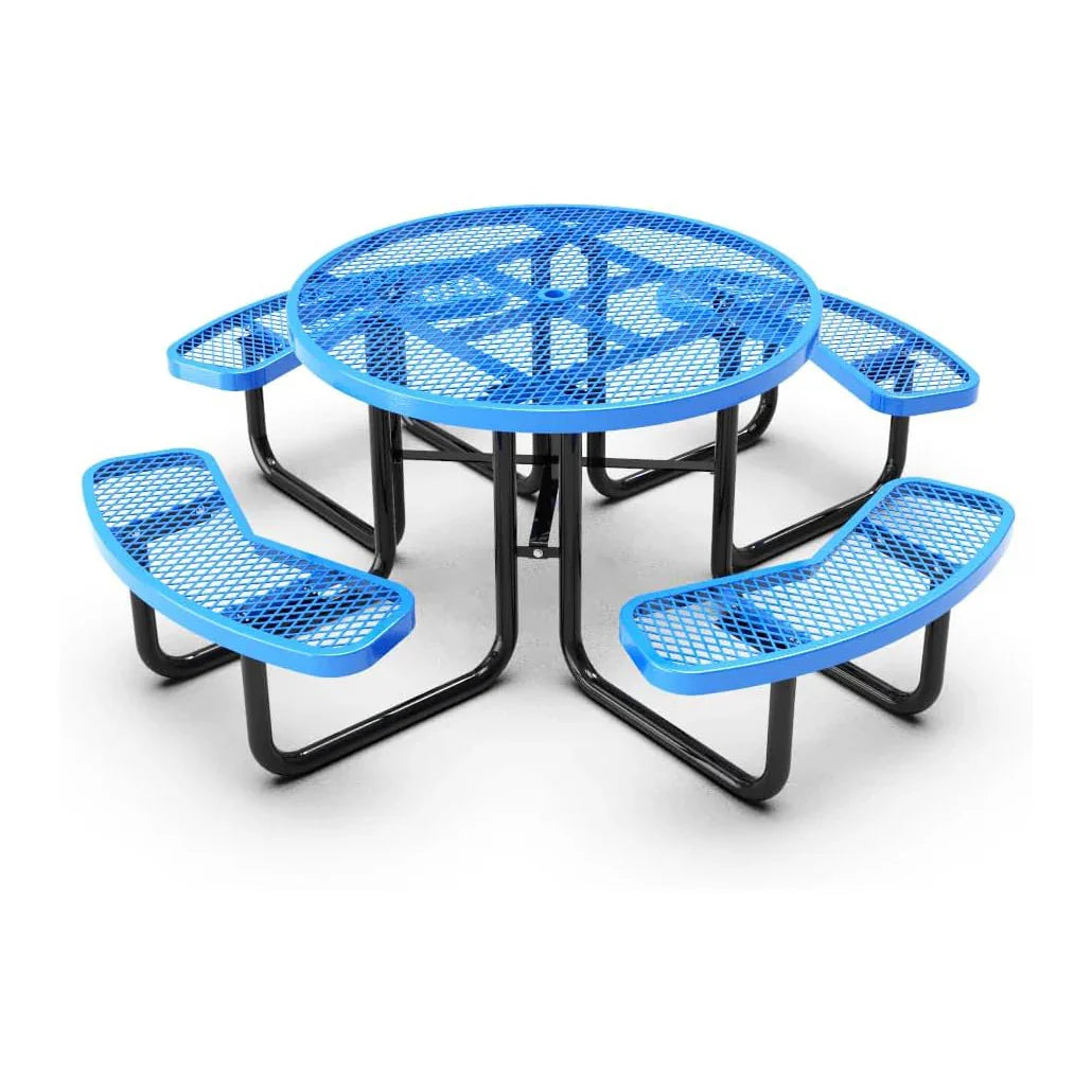 Outdoorsiness Quick Ship Commercial 46in Round Picnic Table – Thermoplastic Expanded Metal, UL Certified - Outdoorsiness