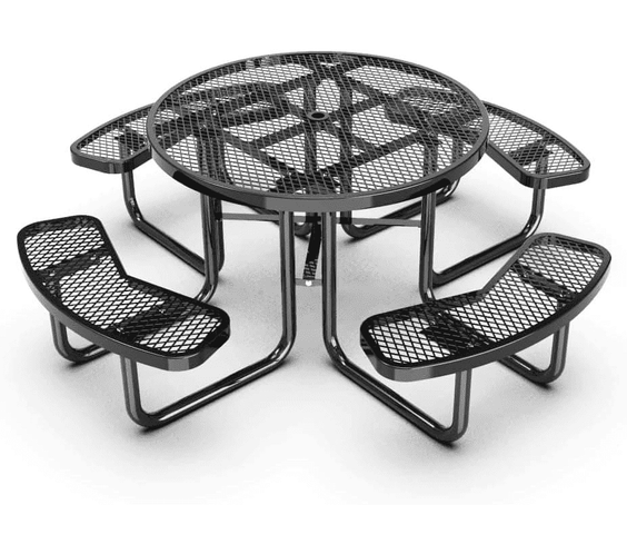 Outdoorsiness Quick Ship Commercial 46in Round Picnic Table – Thermoplastic Expanded Metal, UL Certified - Outdoorsiness