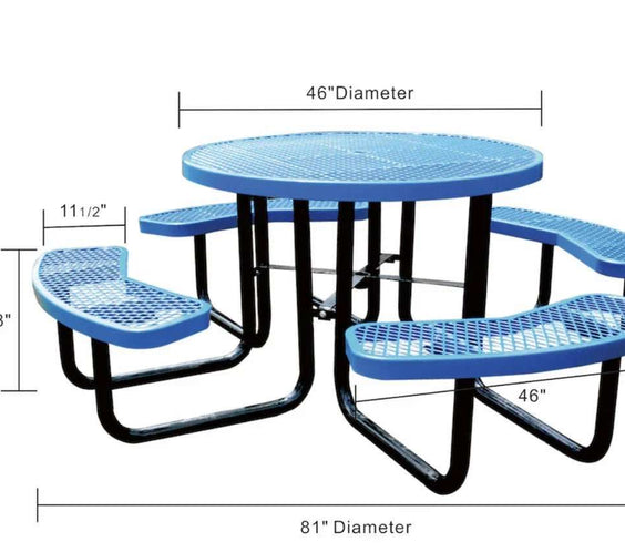 Outdoorsiness Quick Ship Commercial 46in Round Picnic Table – Thermoplastic Expanded Metal, UL Certified - Outdoorsiness