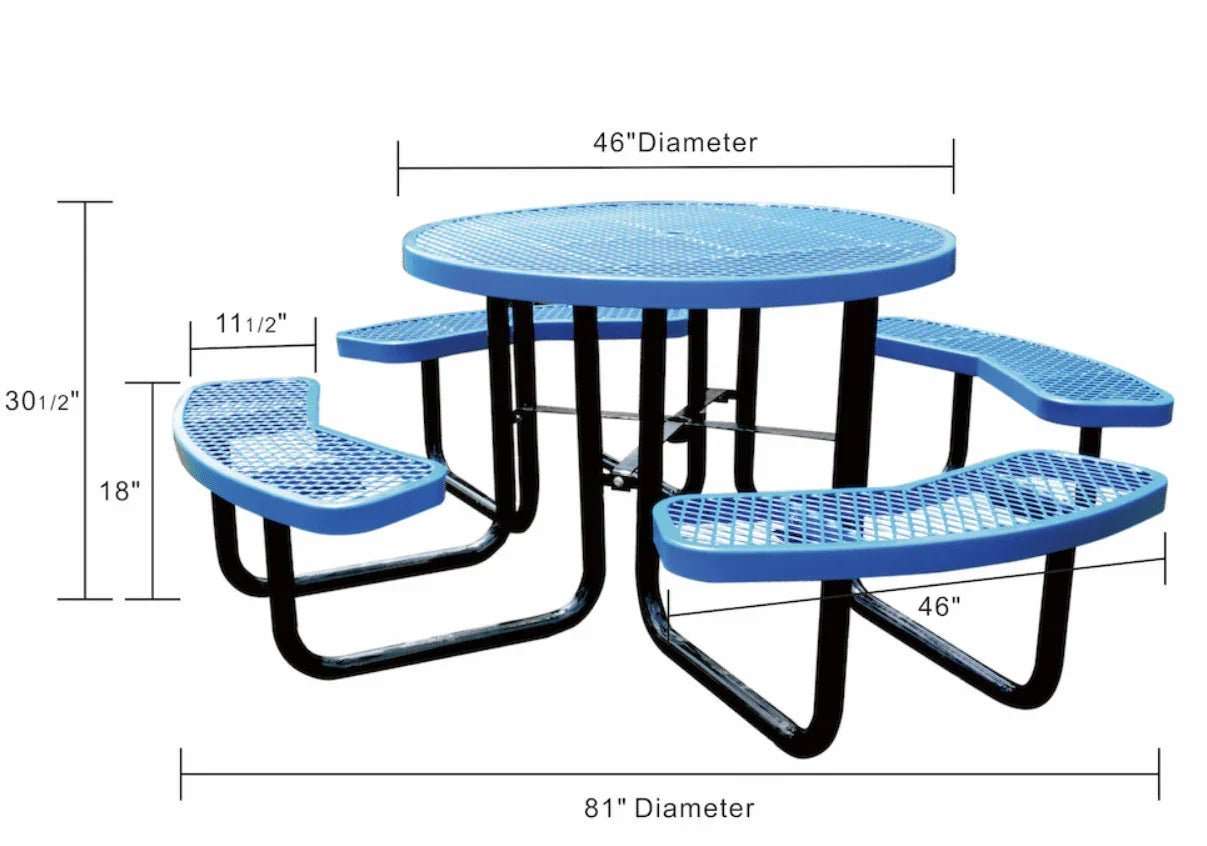 Outdoorsiness Quick Ship Commercial 46in Round Picnic Table – Thermoplastic Expanded Metal, UL Certified - Outdoorsiness