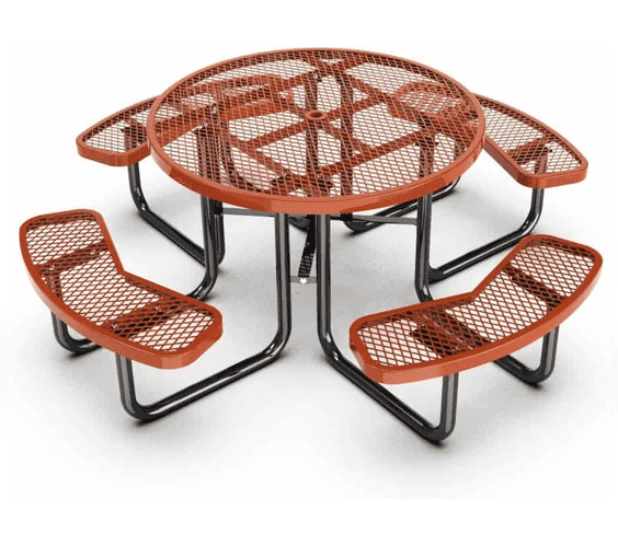 Outdoorsiness Quick Ship Commercial 46in Round Picnic Table – Thermoplastic Expanded Metal, UL Certified - Outdoorsiness
