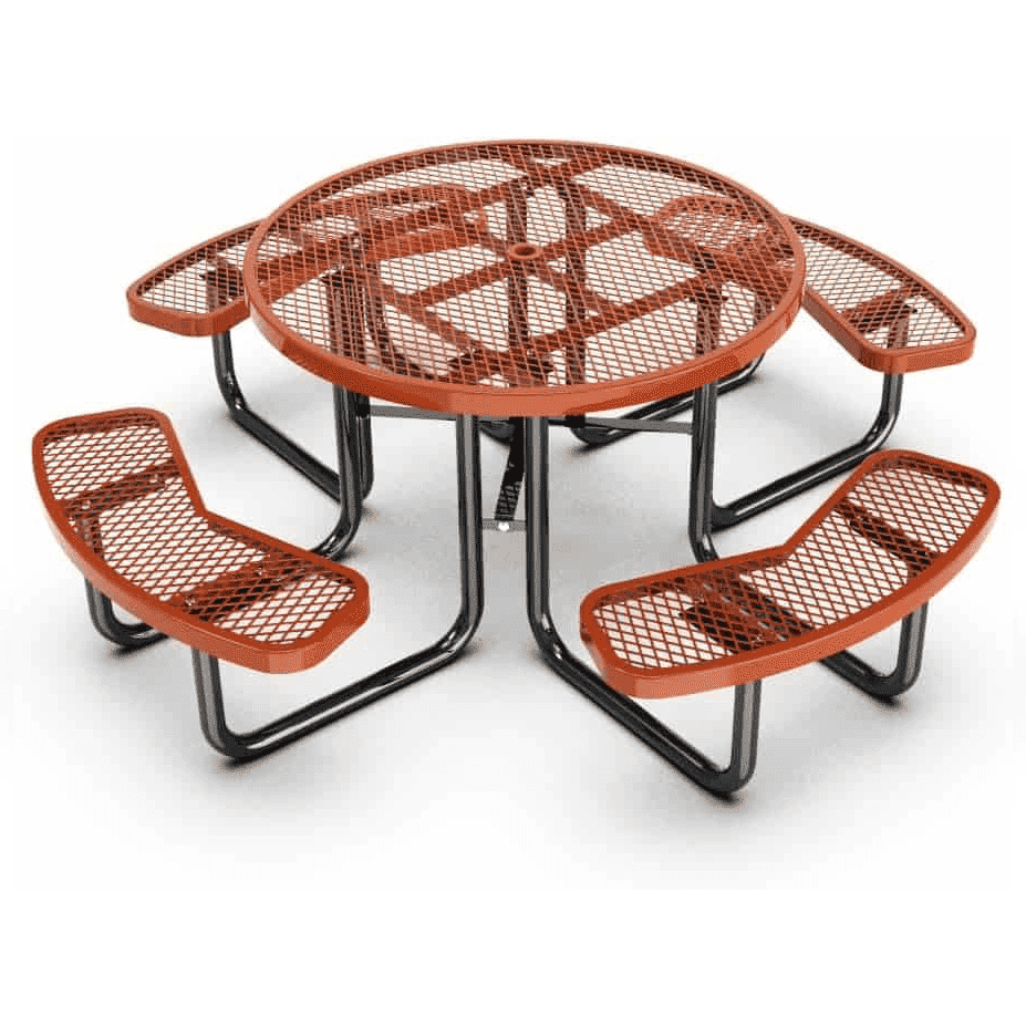 Outdoorsiness Quick Ship Commercial 46in Round Picnic Table – Thermoplastic Expanded Metal, UL Certified - Outdoorsiness