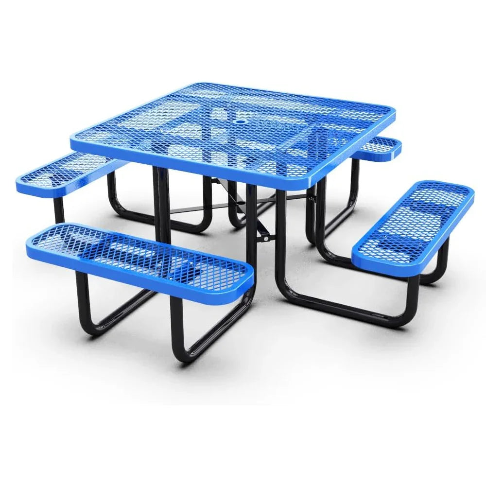 Outdoorsiness Quick Ship Commercial 46in Square Picnic Table – Thermoplastic Expanded Metal, UL Certified - Outdoorsiness