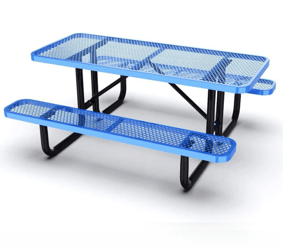 Outdoorsiness Quick Ship Commercial 6ft Rectangular Picnic Table – Thermoplastic Expanded Metal, UL Certified - Outdoorsiness