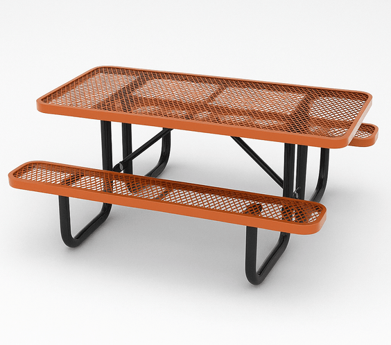 Outdoorsiness Quick Ship Commercial 6ft Rectangular Picnic Table – Thermoplastic Expanded Metal, UL Certified - Outdoorsiness