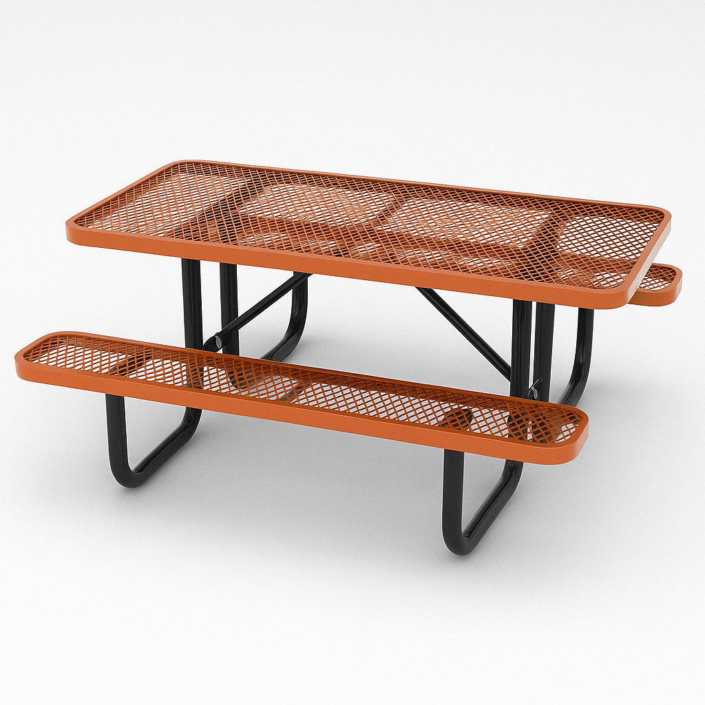 Outdoorsiness Quick Ship Commercial 6ft Rectangular Picnic Table – Thermoplastic Expanded Metal, UL Certified - Outdoorsiness