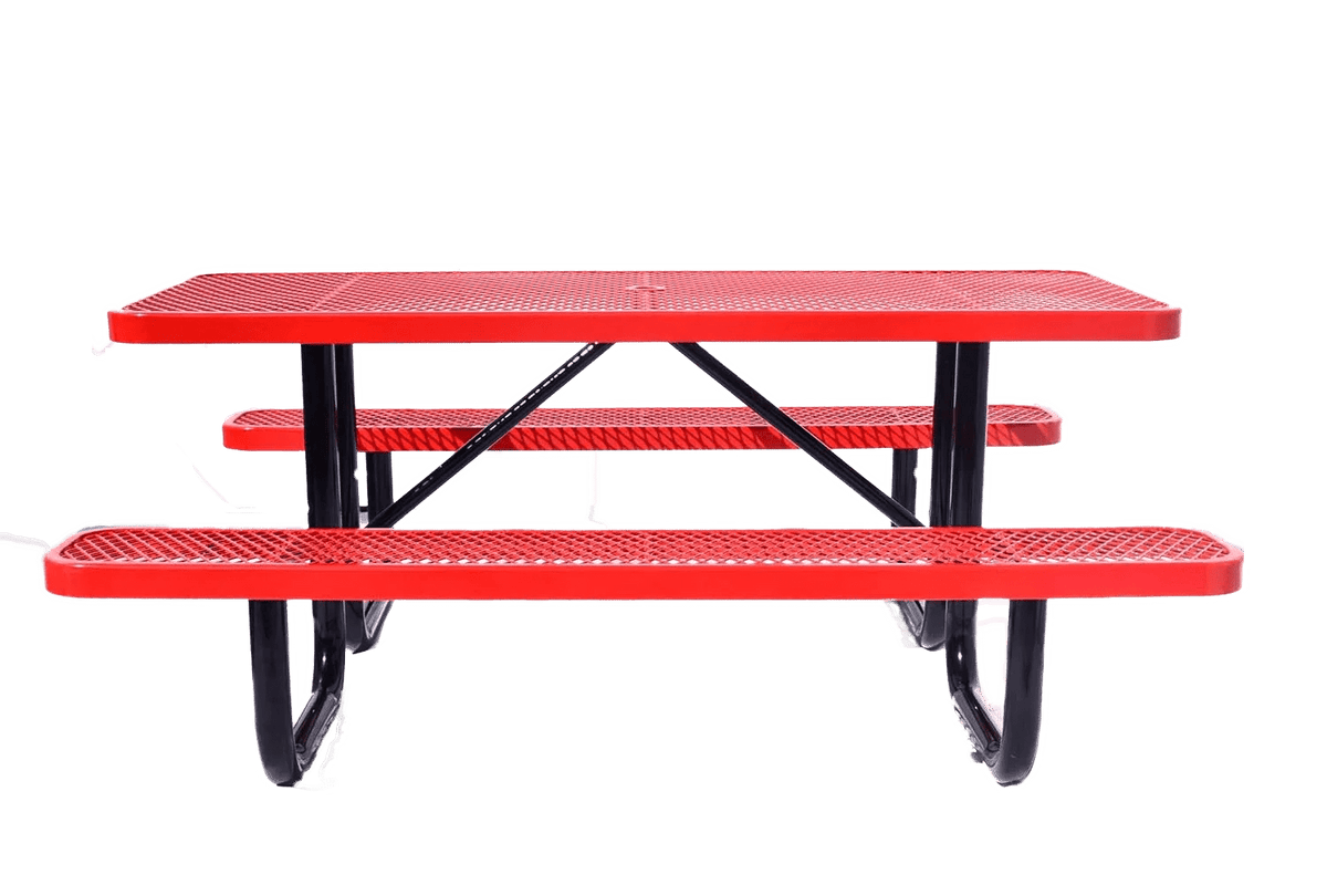 Outdoorsiness Quick Ship Commercial 6ft Rectangular Picnic Table – Thermoplastic Expanded Metal, UL Certified - Outdoorsiness