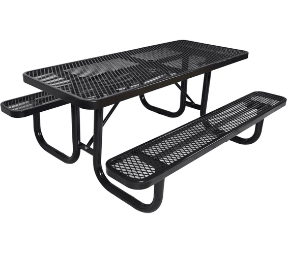 Outdoorsiness Quick Ship Commercial 6ft Rectangular Picnic Table – Thermoplastic Expanded Metal, UL Certified - Outdoorsiness