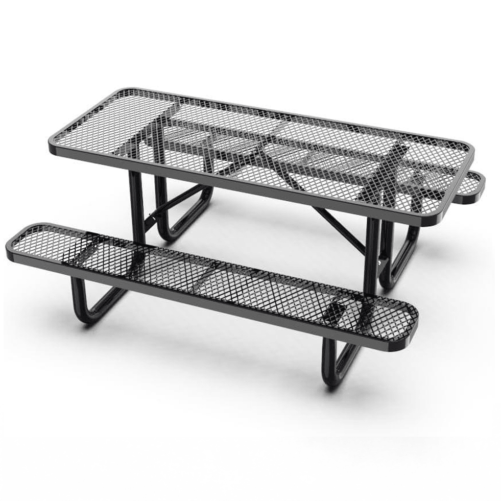 Outdoorsiness Quick Ship Commercial 6ft Rectangular Picnic Table – Thermoplastic Expanded Metal, UL Certified - Outdoorsiness