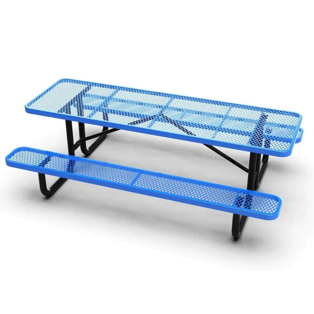 Outdoorsiness Quick Ship Commercial 8ft Rectangular Picnic Table – Thermoplastic Expanded Metal, UL Certified - Outdoorsiness
