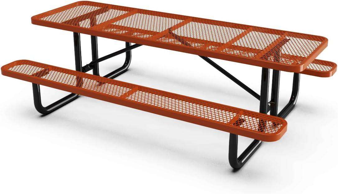 Outdoorsiness Quick Ship Commercial 8ft Rectangular Picnic Table – Thermoplastic Expanded Metal, UL Certified - Outdoorsiness