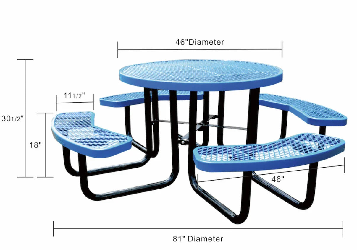 Quick Ship Round Picnic Table 46" Round Expanded Metal - Portable Commercial Picnic Table