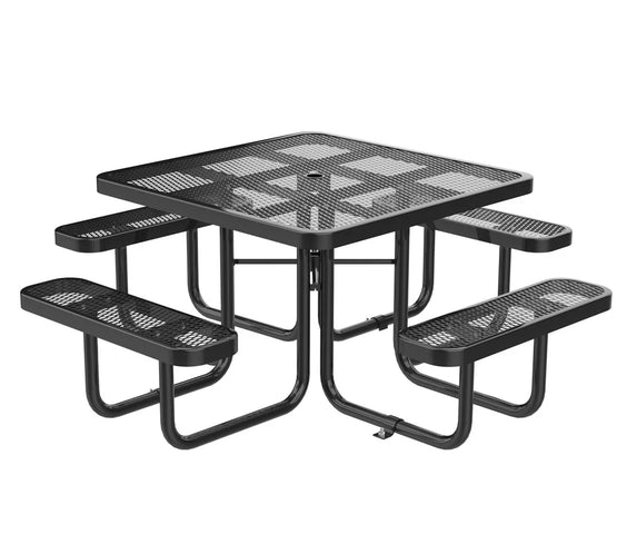 Outdoorsiness Quick Ship 46" Square Expanded Metal Picnic Table - Thermoplastic Coated, UL Certified, Commercial Grade