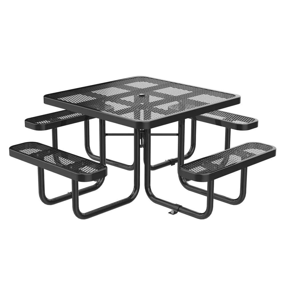 Outdoorsiness Quick Ship 46" Square Expanded Metal Picnic Table - Thermoplastic Coated, UL Certified, Commercial Grade