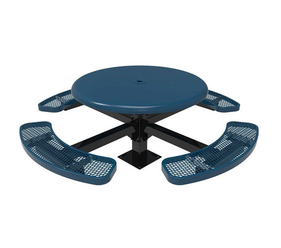 Round Solid Top Pedestal Picnic Table - Expanded Metal Seats