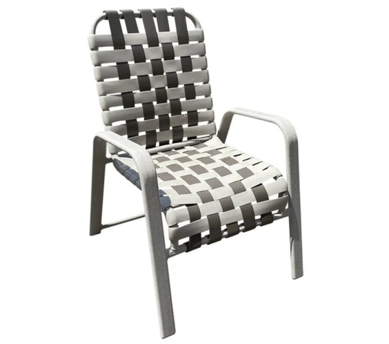 Pool Side Dining Chair Basket Weave - Large Frame - Vinyl Strap With Comfort Arm