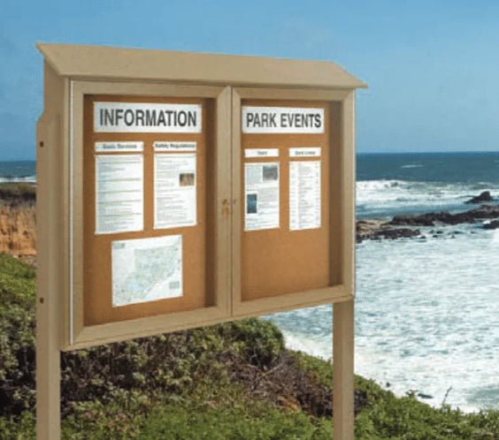 Double Door Cork Outdoor Message Board 45"x30"