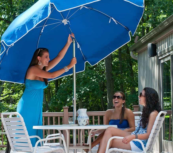 Frankford Laurel Steel Silver Anodized 7.5 Foot Wide Octagon Auto Tilt Umbrella