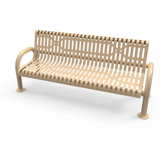 Pipe Park Bench with Back -  Slatted Steel