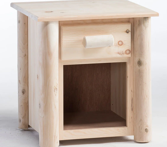 Rustic Log 1 Drawer Night Stand