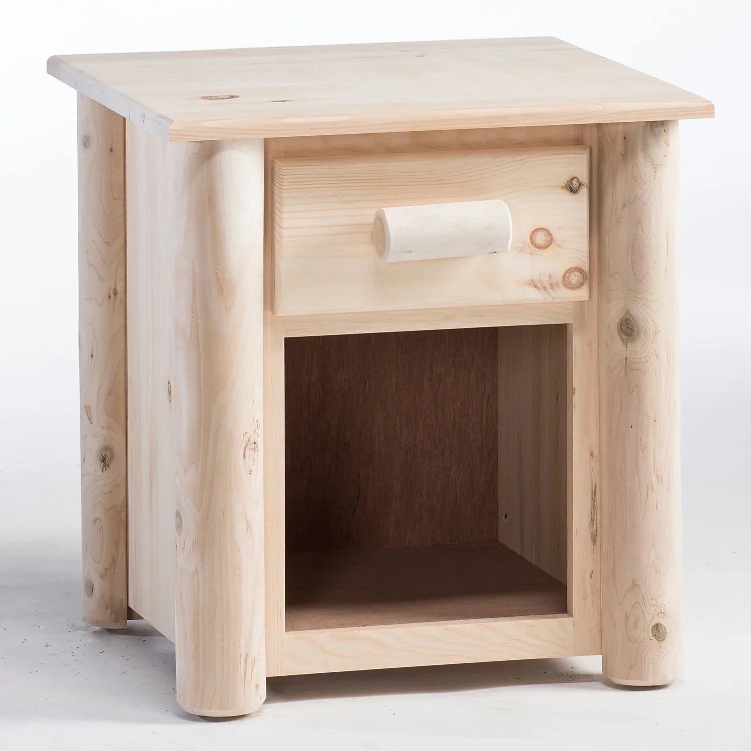 Rustic Log 1 Drawer Night Stand