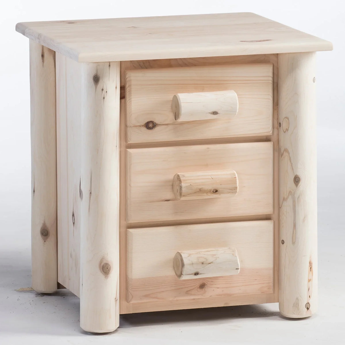 Rustic Log 3 Drawer Night Stand