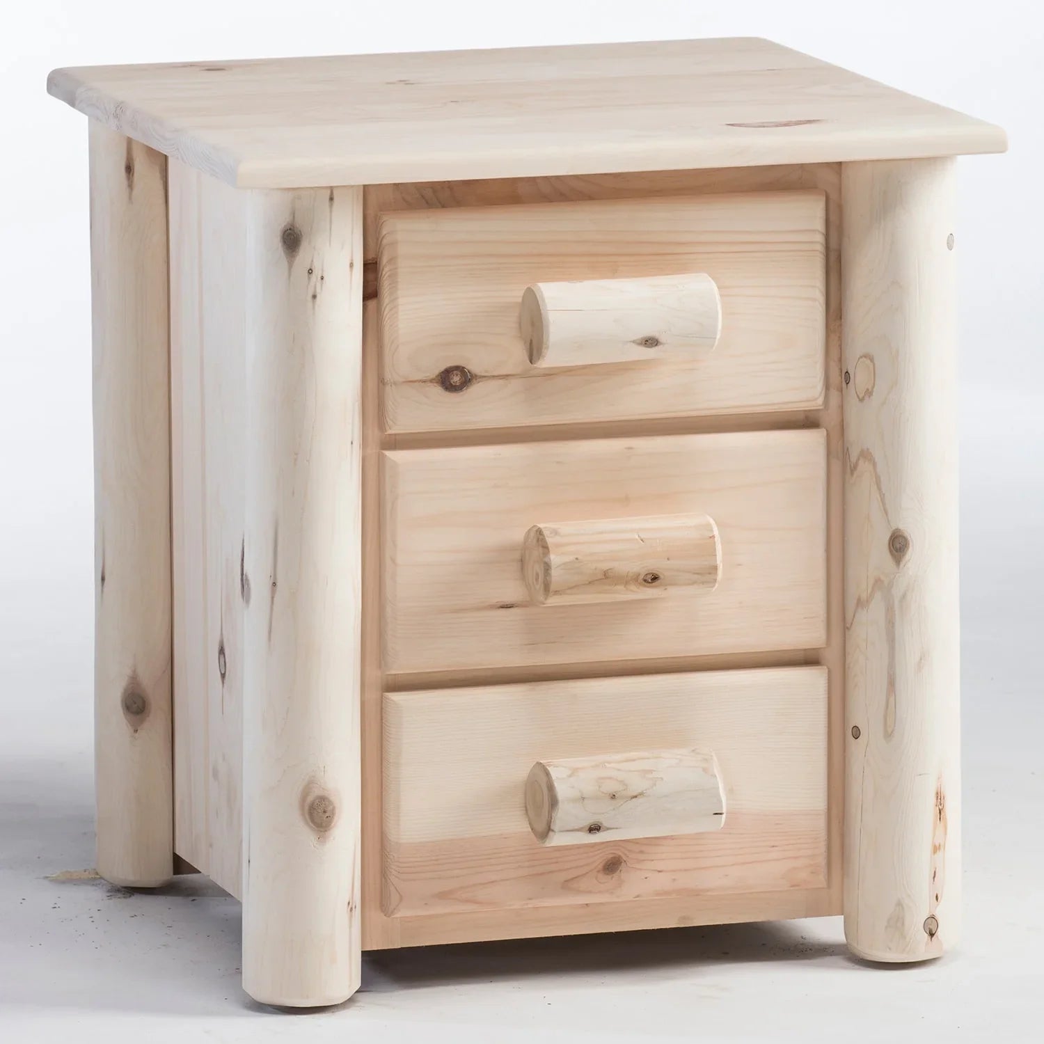 Rustic Log 3 Drawer Night Stand