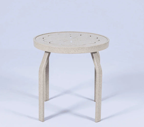 Oasis 18in Round Aluminum Pool Side Table – Punched Top, Rectangular Legs