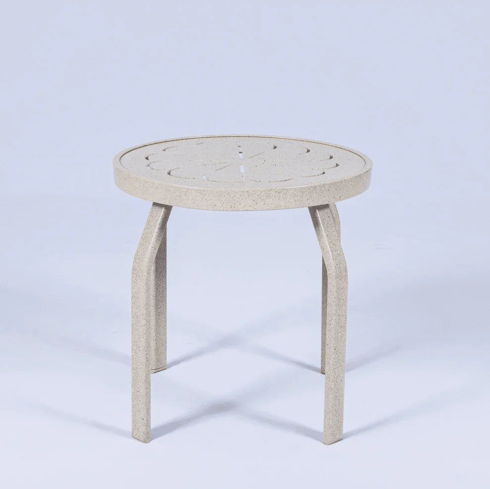 Oasis 18in Round Aluminum Pool Side Table – Punched Top, Rectangular Legs