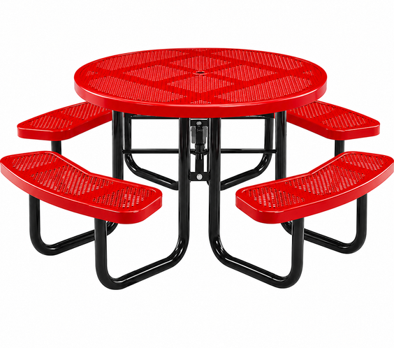 Commercial 46in Round Portable Picnic Table – Thermoplastic Punched Steel, UL Certified