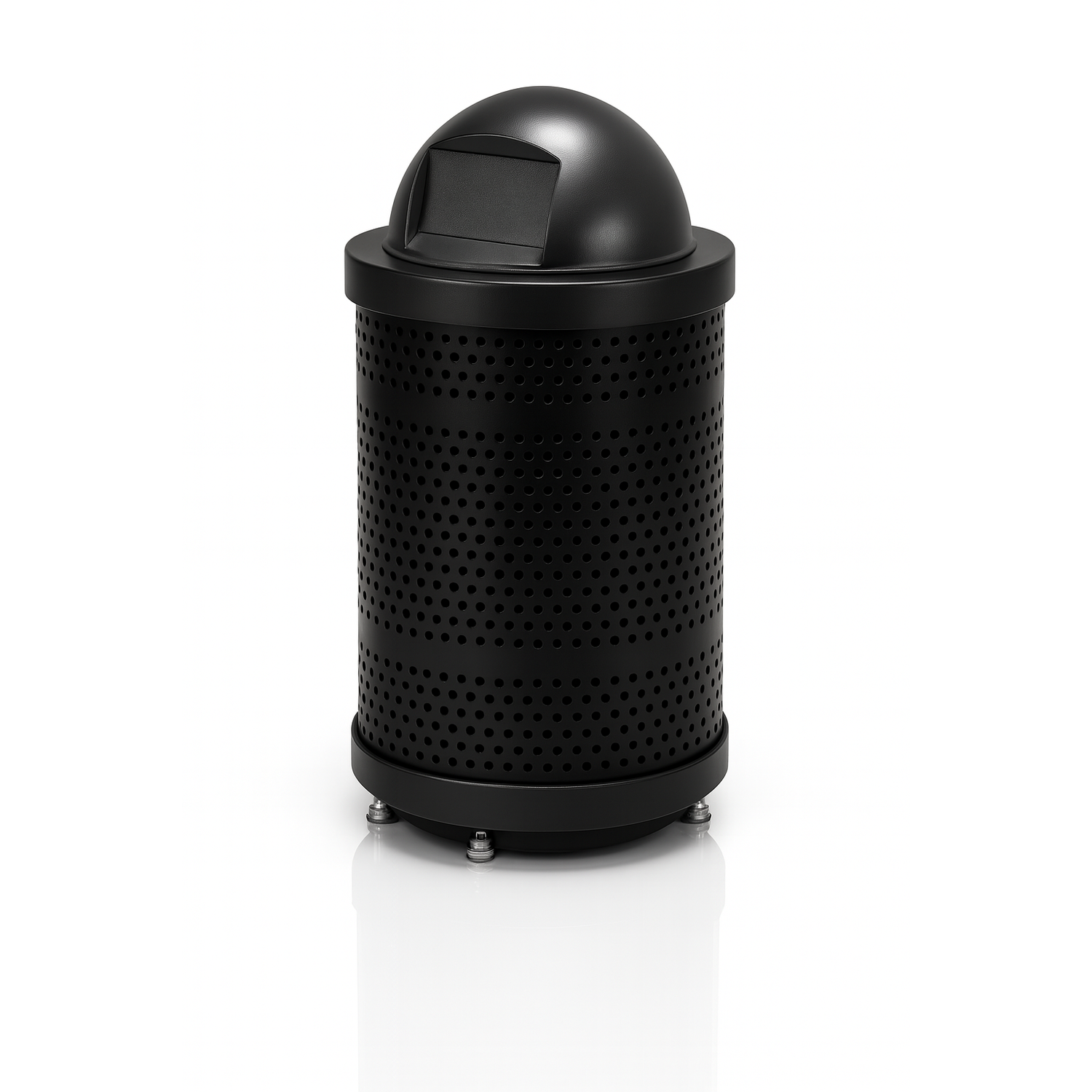 Heavy Duty Commercial 32 Gallon Punched Steel Trash Can With Plastic Dome Lid, Liner & Base