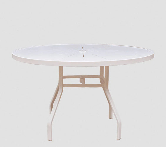 Beach Club 48in Round Aluminum Commercial Pool Patio Table – Punched Top, Rectangular Legs