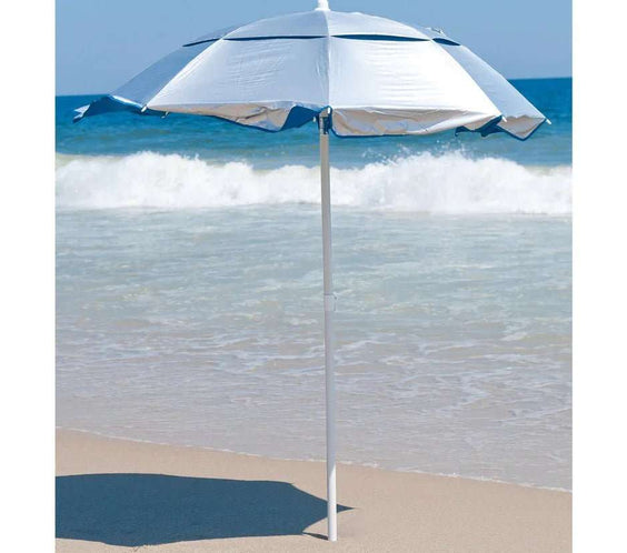 Quick Ship Solar Reflective 6 Foot Hexagon Fiberglass Beach Umbrella – UV Coated Silver Canopy - Outdoorsiness