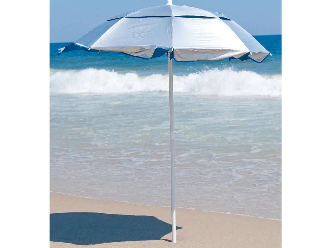 Quick Ship Solar Reflective 6 Foot Hexagon Fiberglass Beach Umbrella – UV Coated Silver Canopy - Outdoorsiness