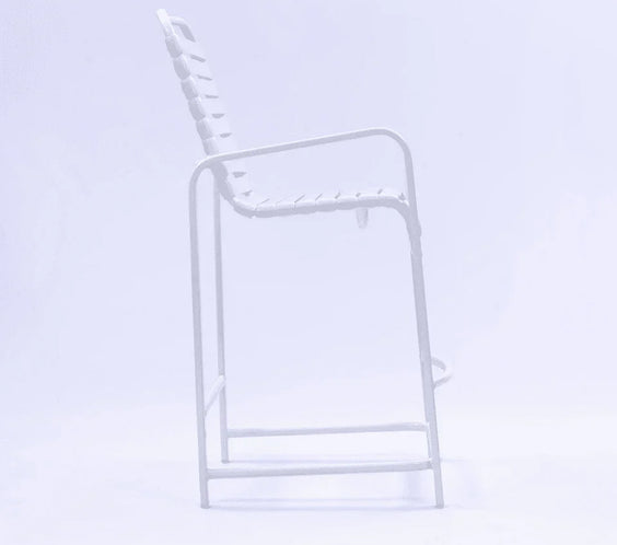 Beach Club Vinyl Strap Commercial Pool Bar Stool with Arms – Aluminum Frame