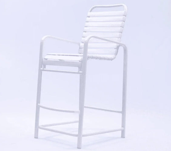 Beach Club Vinyl Strap Commercial Pool Bar Stool with Arms – Aluminum Frame